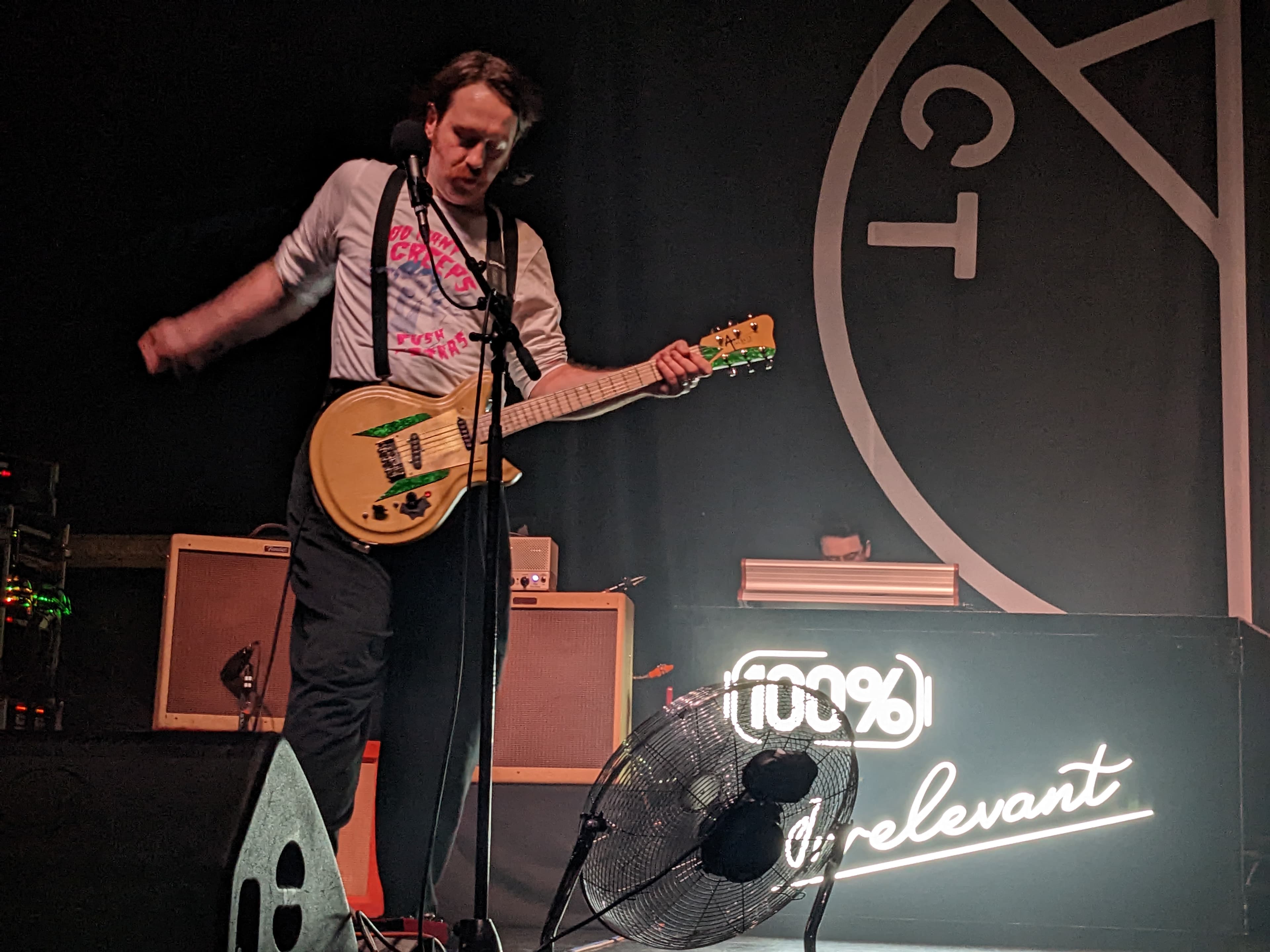 Sam Shipstone of Yard Act with his Ancoats New Islington guitar